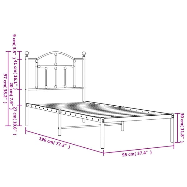 vidaXL sengeramme med sengegavl 90x190 cm metal sort -  Senge & sengeramme