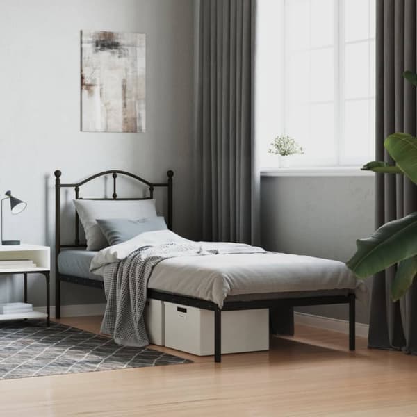 vidaXL sengeramme med sengegavl 90x190 cm metal sort - Senge & sengeramme