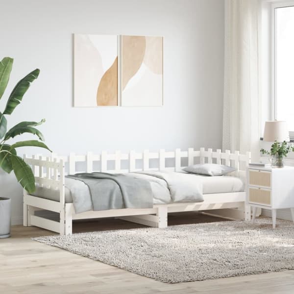 vidaXL daybed med udtræk 2x(90x190) cm massivt fyrretræ hvid -  Senge & sengeramme