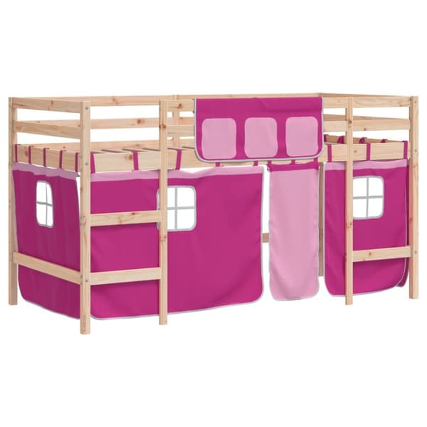 vidaXL Loftsäng med rutschkana rosa 90x200 cm massiv furu - Sängar & sängramar