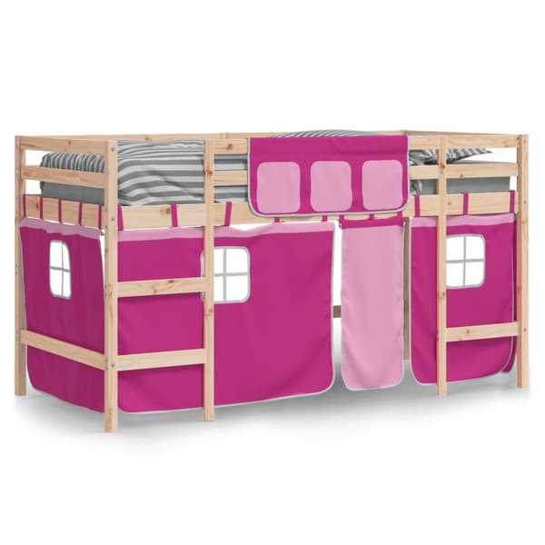 vidaXL Loftsäng med rutschkana rosa 90x200 cm massiv furu - Sängar & sängramar