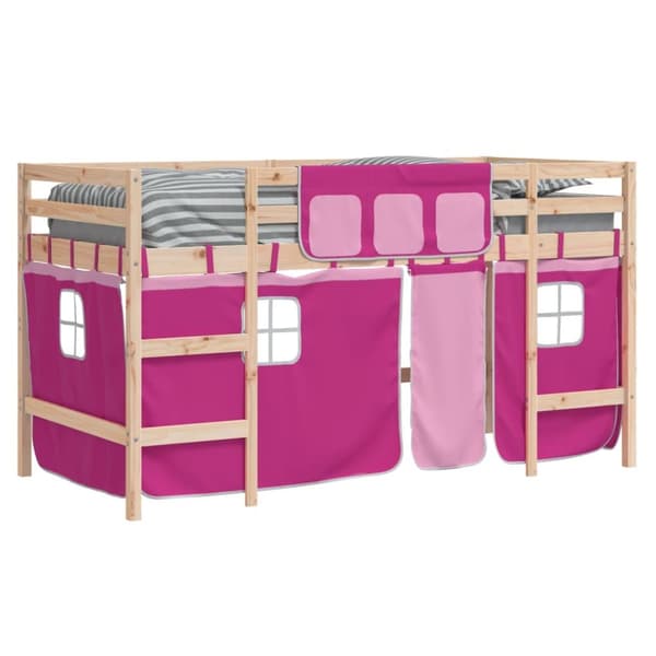 vidaXL Loftsäng med rutschkana rosa 90x200 cm massiv furu - Sängar & sängramar