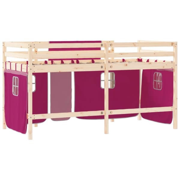 vidaXL Loftsäng med rutschkana rosa 90x200 cm massiv furu - Sängar & sängramar