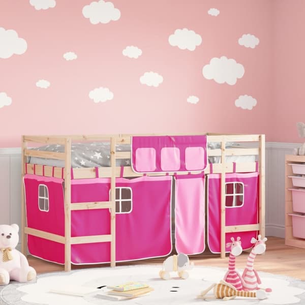 vidaXL Loftsäng med rutschkana rosa 90x200 cm massiv furu - Sängar & sängramar