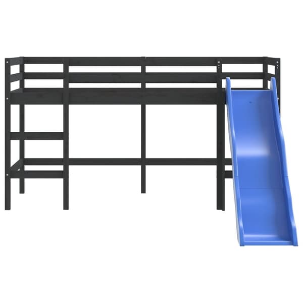 vidaXL Loftsäng med stege & rutschkana svart 90x190 cm massiv furu -  Sängar & sängramar