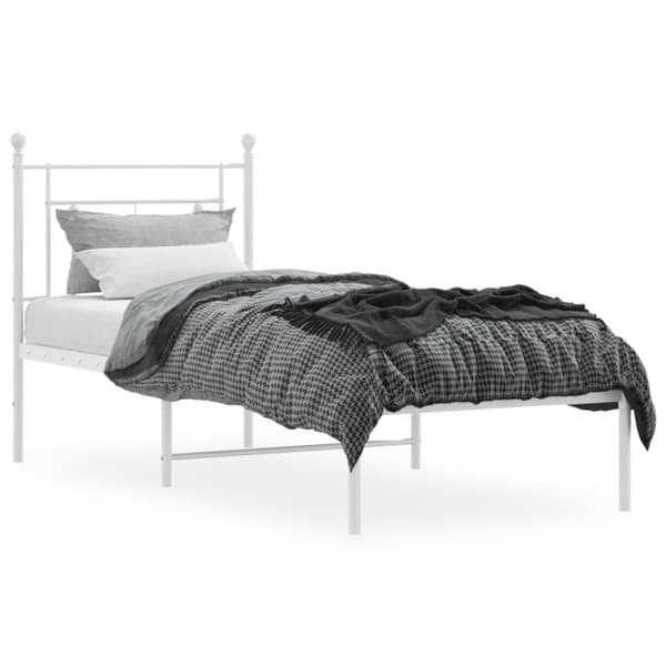 vidaXL Metallinen sängynrunko päädyllä valkoinen 75x190 cm - Sängyt & sängynrungot