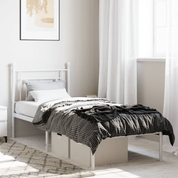 vidaXL Metallinen sängynrunko päädyllä valkoinen 75x190 cm - Sängyt & sängynrungot