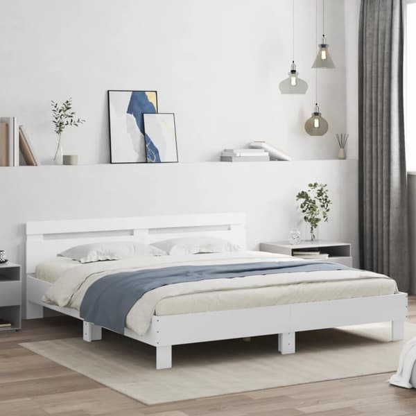vidaXL sengeramme med sengegavl 160x200 cm konstrueret træ hvid - Senge & sengeramme