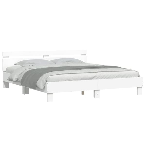 vidaXL sengeramme med sengegavl 160x200 cm konstrueret træ hvid - Senge & sengeramme