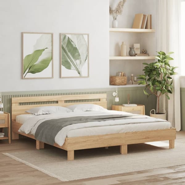 vidaXL sengeramme med sengegavl 200x200 cm konstrueret træ sonoma-eg - Senge & sengeramme