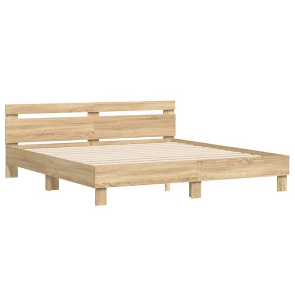 vidaXL sengeramme med sengegavl 200x200 cm konstrueret træ sonoma-eg - Senge & sengeramme