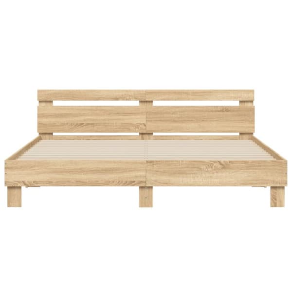 vidaXL sengeramme med sengegavl 200x200 cm konstrueret træ sonoma-eg -  Senge & sengeramme