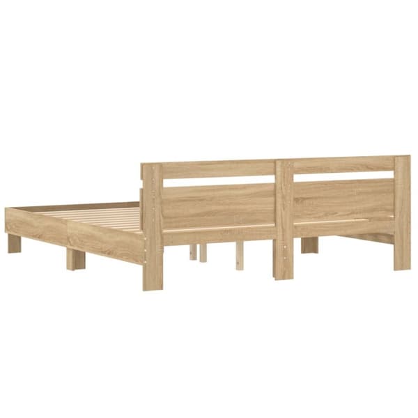 vidaXL sengeramme med sengegavl 200x200 cm konstrueret træ sonoma-eg -  Senge & sengeramme