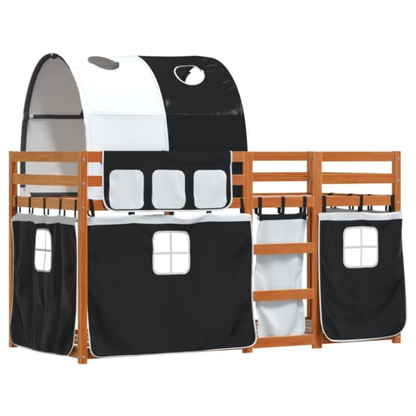 vidaXL Parvisänky verhoilla mustavalkoinen 75x190 cm täysi mänty -  Sängyt & sängynrungot