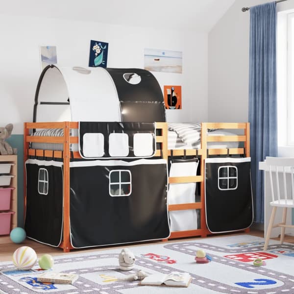 vidaXL Parvisänky verhoilla mustavalkoinen 75x190 cm täysi mänty -  Sängyt & sängynrungot