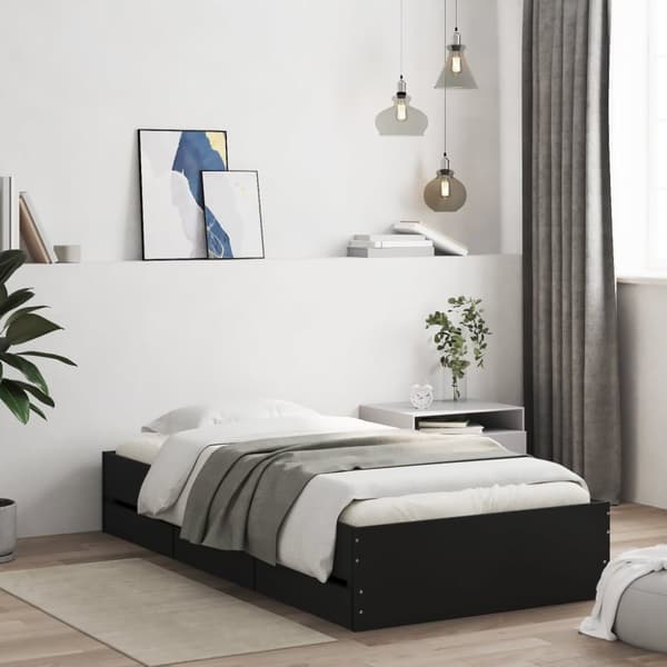 vidaXL Sängram med lådor svart 90x190 cm konstruerat trä - Sängar & sängramar