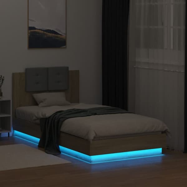 vidaXL sengeramme med sengegavl og LED-lys 75x190 cm sonoma-eg - Senge & sengeramme