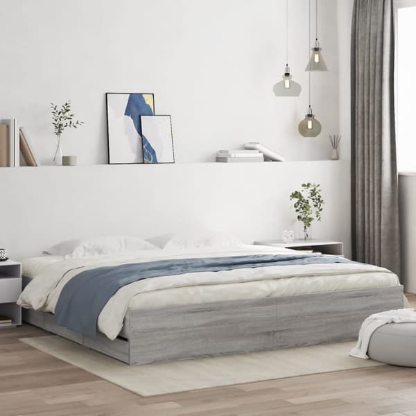 vidaXL Sängynrunko laatikoilla harmaa Sonoma 160x200 cm tekninen puu - Sängyt & sängynrungot