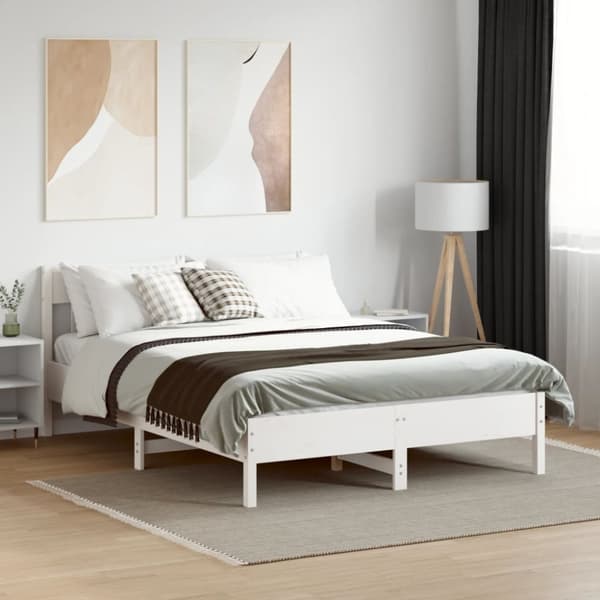 vidaXL sengeramme med sengegavl 120x190 cm massivt fyrretræ hvid - Senge & sengeramme