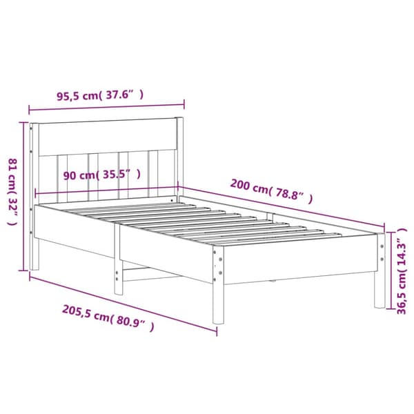 vidaXL Sängynrunko sängynpäädyllä valkoinen 90x200 cm täysi mänty -  Sängyt & sängynrungot