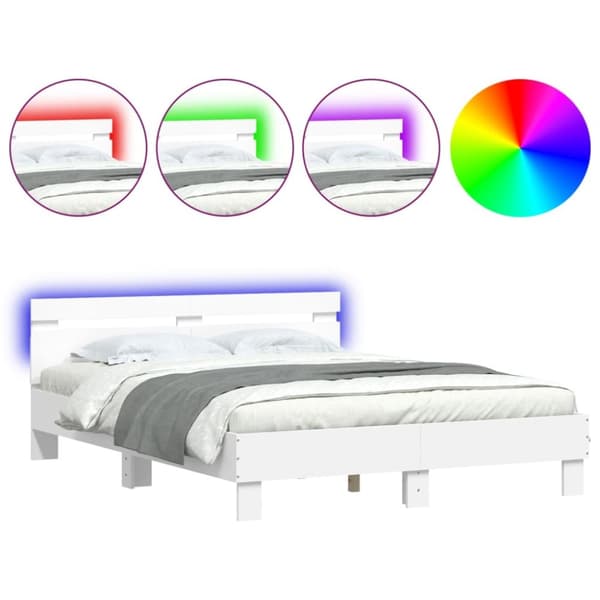 vidaXL Sängynrunko päädyllä ja LED-valoilla valkoinen 140x190 cm - Sängyt & sängynrungot