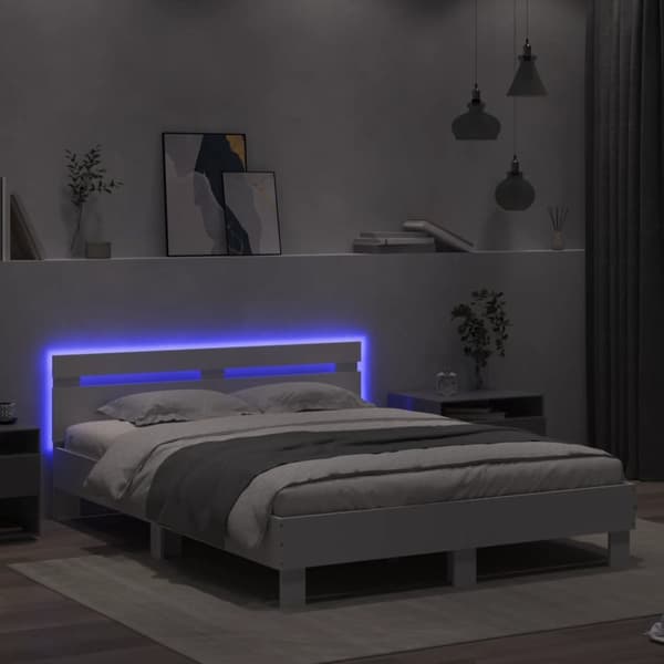 vidaXL Sängynrunko päädyllä ja LED-valoilla valkoinen 140x190 cm - Sängyt & sängynrungot