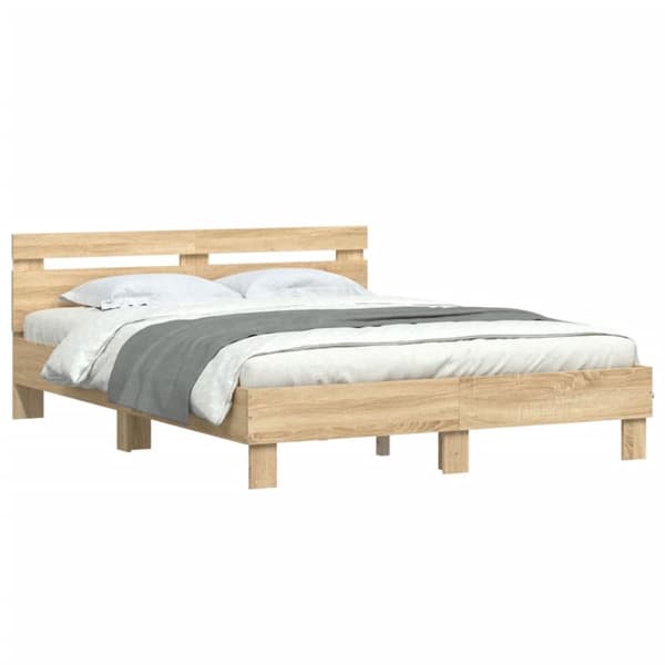 vidaXL Sängynrunko päädyllä ja LED-valoilla Sonoma-tammi 140x190 cm -  Sängyt & sängynrungot