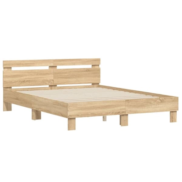 vidaXL Sängynrunko päädyllä ja LED-valoilla Sonoma-tammi 140x190 cm - Sängyt & sängynrungot