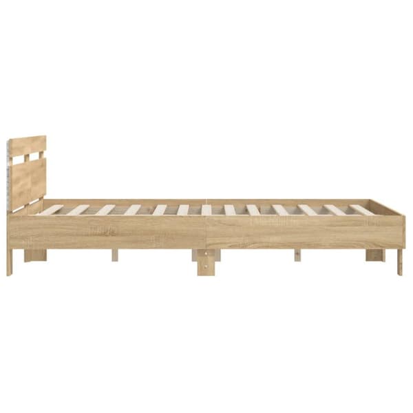 vidaXL Sängynrunko päädyllä ja LED-valoilla Sonoma-tammi 140x190 cm -  Sängyt & sängynrungot