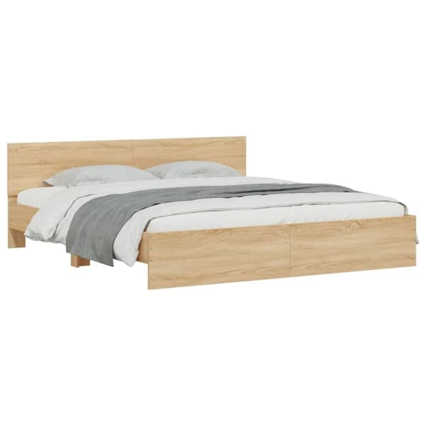 vidaXL sengeramme med sengegavl 160x200 cm sonoma-eg - Senge & sengeramme