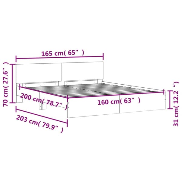vidaXL sengeramme med sengegavl 160x200 cm sonoma-eg - Senge & sengeramme