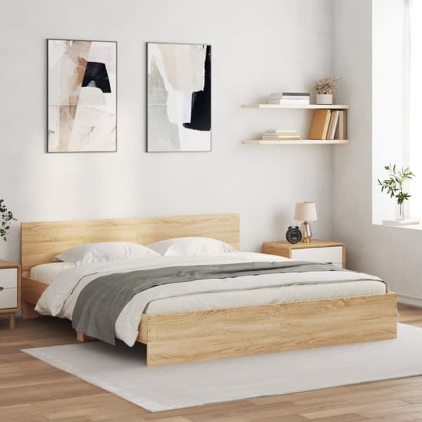 vidaXL sengeramme med sengegavl 160x200 cm sonoma-eg - Senge & sengeramme