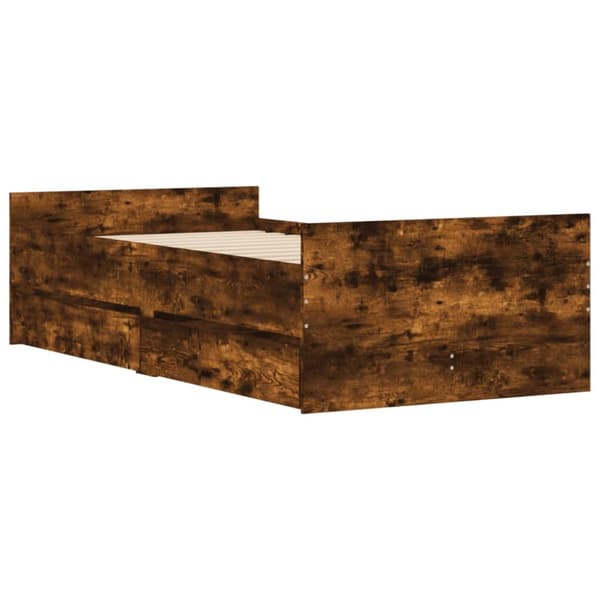 vidaXL sengeramme med skuffer 100x200 cm røget egetræsfarve - Senge & sengeramme