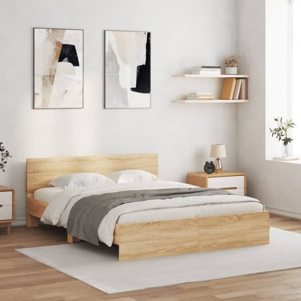 vidaXL sengeramme med sengegavl 150x200 cm sonoma-eg - Senge & sengeramme