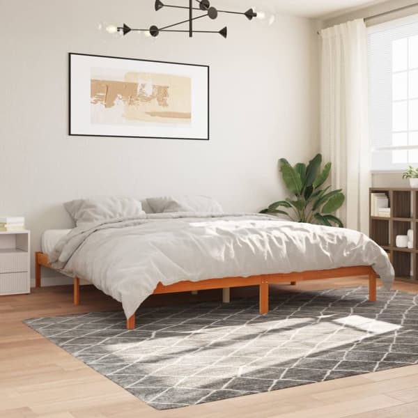 vidaXL Sängram vaxad brun 180x200 cm massiv furu - Sängar & sängramar
