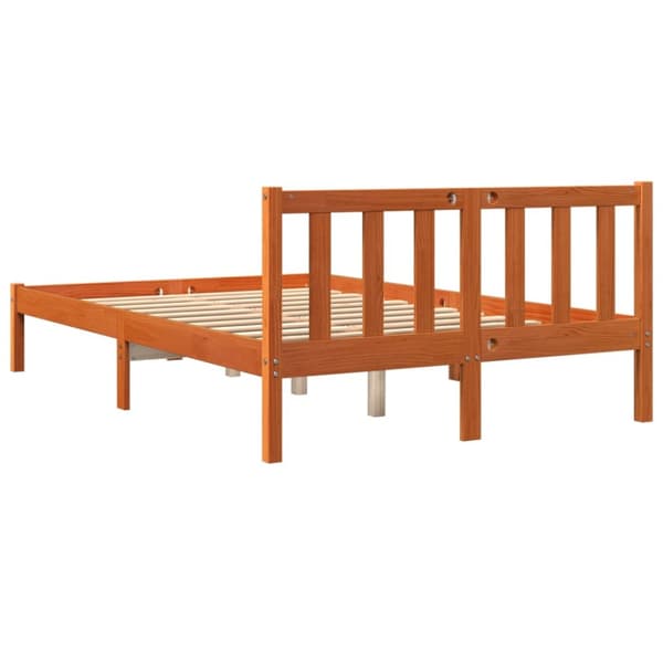 vidaXL Sängram vaxad brun 140x190 cm massiv furu - Sängar & sängramar