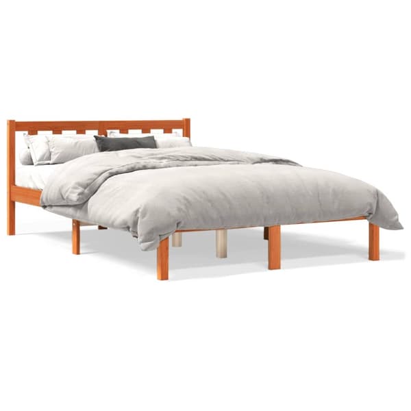 vidaXL Sängram vaxad brun 140x190 cm massiv furu - Sängar & sängramar