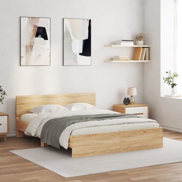 vidaXL sengeramme med sengegavl 140x190 cm sonoma-eg -  Senge & sengeramme