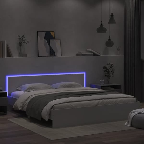 vidaXL Sängynrunko päädyllä ja LED-valoilla valkoinen 180x200 cm -  Sängyt & sängynrungot