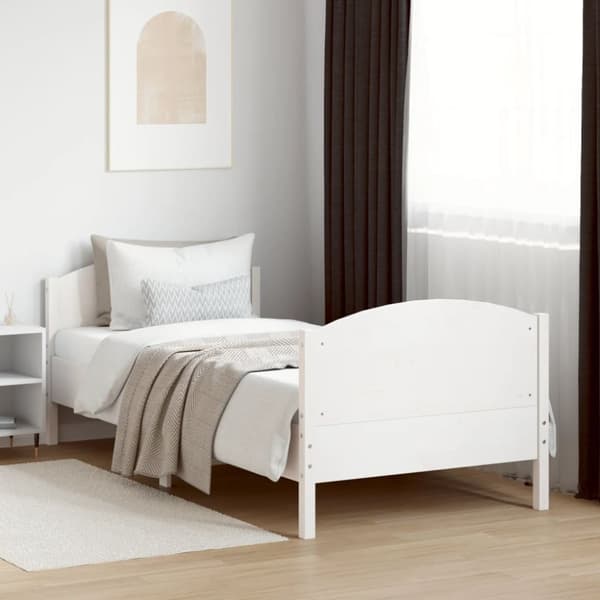 vidaXL sengeramme med sengegavl 100x200 cm massivt fyrretræ hvid -  Senge & sengeramme