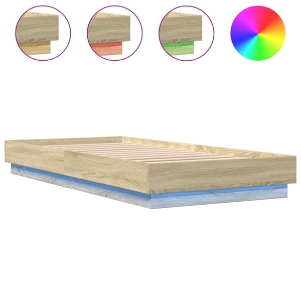 vidaXL Sängynrunko LED-valoilla Sonoma-tammi 100x200 cm - Sängyt & sängynrungot