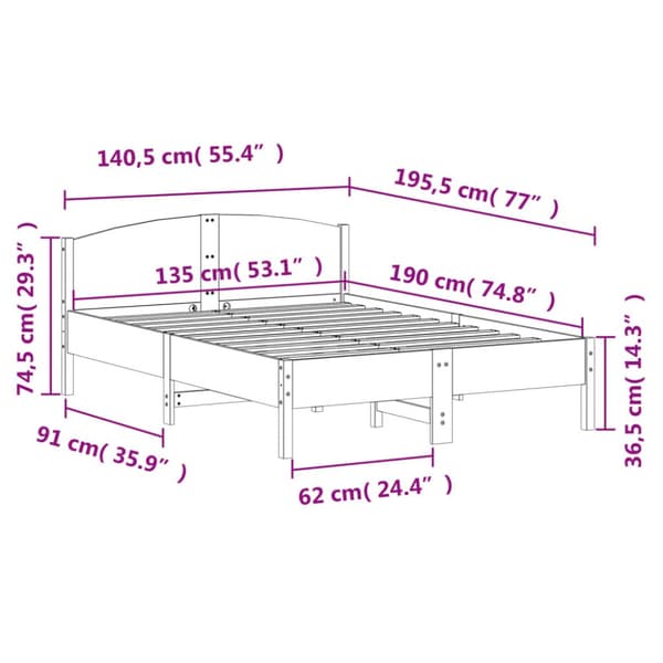 vidaXL sengeramme med sengegavl 135x190 cm massivt fyrretræ hvid -  Senge & sengeramme