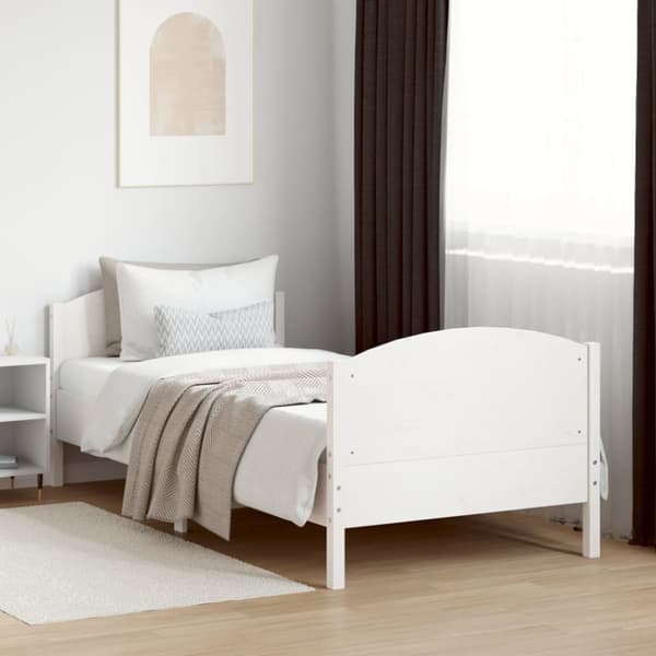 vidaXL sengeramme med sengegavl 75x190 cm massivt fyrretræ hvid -  Senge & sengeramme