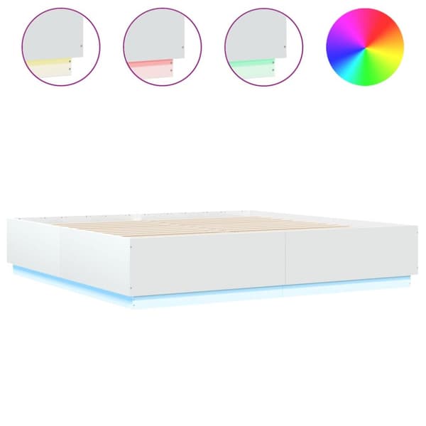 vidaXL sengeramme med LED-lys 180x200 cm konstrueret træ hvid - Senge & sengeramme