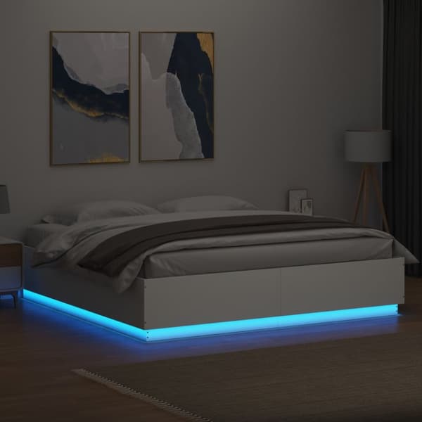 vidaXL sengeramme med LED-lys 180x200 cm konstrueret træ hvid - Senge & sengeramme