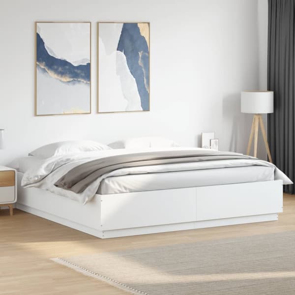 vidaXL sengeramme med LED-lys 180x200 cm konstrueret træ hvid - Senge & sengeramme