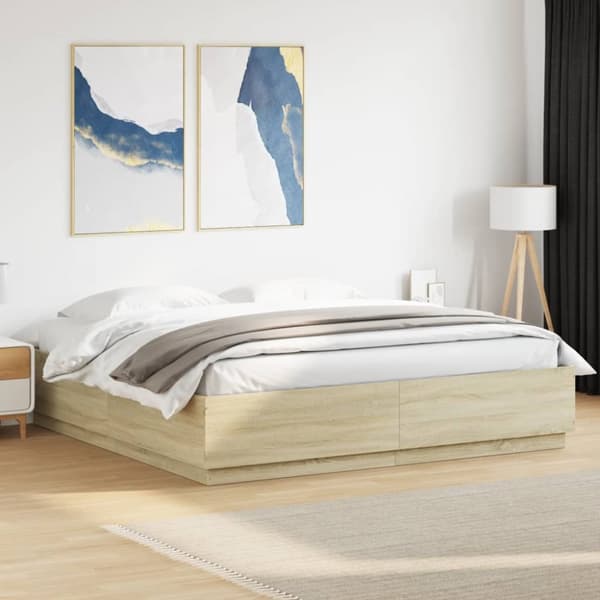 vidaXL Sängynrunko LED-valoilla Sonoma-tammi 180x200 cm tekninen puu -  Sängyt & sängynrungot