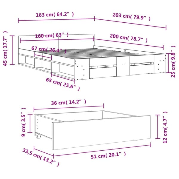 vidaXL Sängynrunko laatikoilla ruskea tammi 160x200 cm tekninen puu -  Sängyt & sängynrungot