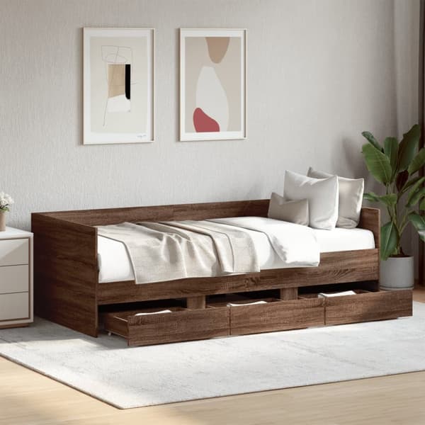 vidaXL daybed med skuffer 90x190 cm konstrueret træ brunt eg - Senge & sengeramme