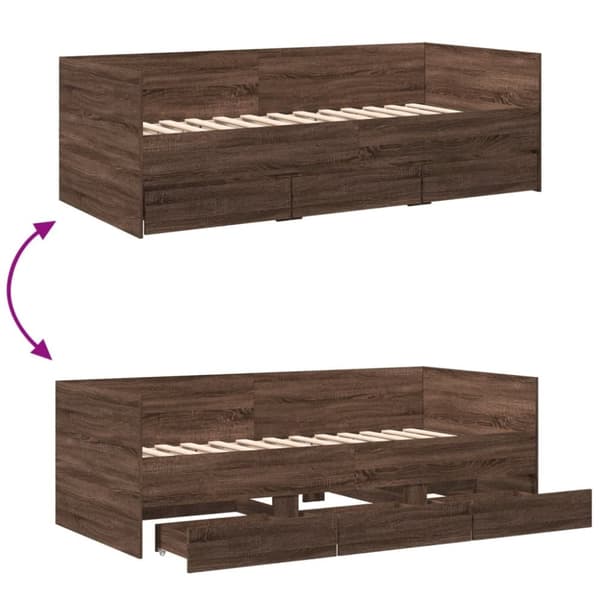 vidaXL daybed med skuffer 90x190 cm konstrueret træ brunt eg - Senge & sengeramme